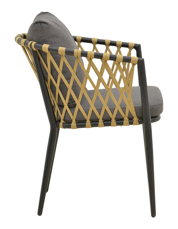 Πολυθρόνα Peluxe αλουμίνιο ανθρακί-pe σχοινί φυσικό-μαξιλάρια γκρι 54x62x84εκ