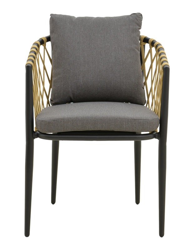 Πολυθρόνα Peluxe αλουμίνιο ανθρακί-pe σχοινί φυσικό-μαξιλάρια γκρι 54x62x84εκ