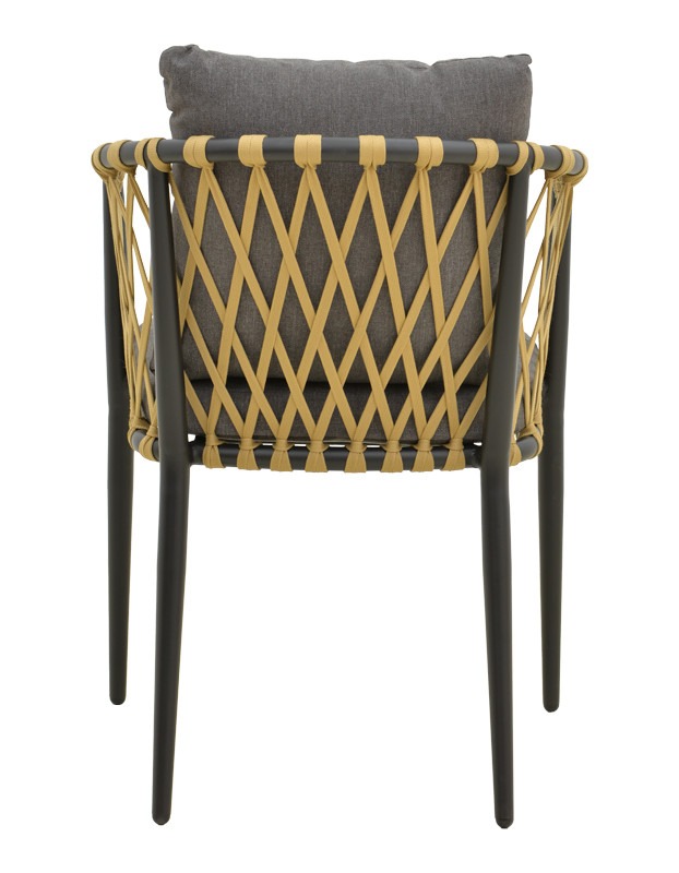 Πολυθρόνα Peluxe αλουμίνιο ανθρακί-pe σχοινί φυσικό-μαξιλάρια γκρι 54x62x84εκ