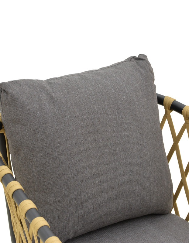 Πολυθρόνα Peluxe αλουμίνιο ανθρακί-pe σχοινί φυσικό-μαξιλάρια γκρι 54x62x84εκ