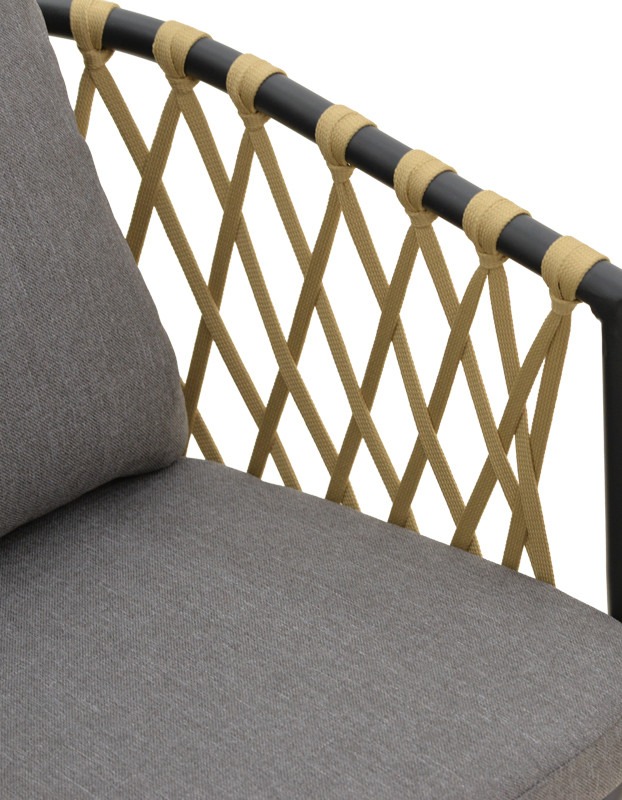 Πολυθρόνα Peluxe αλουμίνιο ανθρακί-pe σχοινί φυσικό-μαξιλάρια γκρι 54x62x84εκ