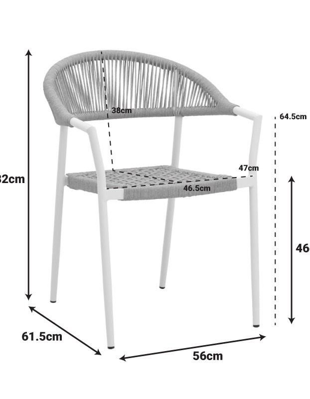 Πολυθρόνα Ammos στοιβαζόμενη αλουμίνιο σε λευκή- pe σχοινί σε φυσική απόχρωση 56x61.5x82εκ