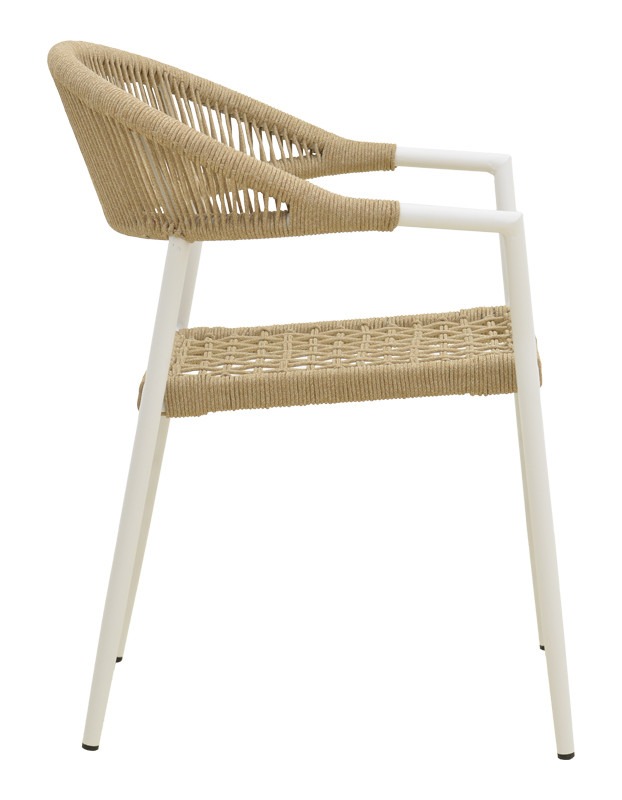 Πολυθρόνα Ammos στοιβαζόμενη αλουμίνιο σε λευκή- pe σχοινί σε φυσική απόχρωση 56x61.5x82εκ