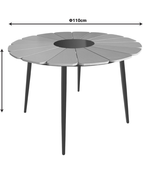 Τραπέζι Pinap μαύρο αλουμίνιο και plywood σε φυσική απόχρωση Φ110x74εκ