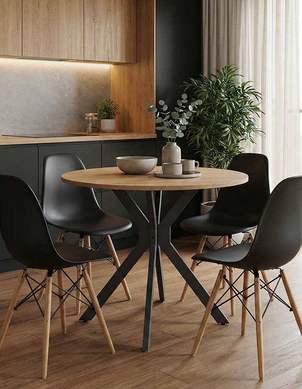 Τραπέζι Xuson φυσικό mdf-πόδι μαύρο μέταλλο Φ80x75εκ - Image 2