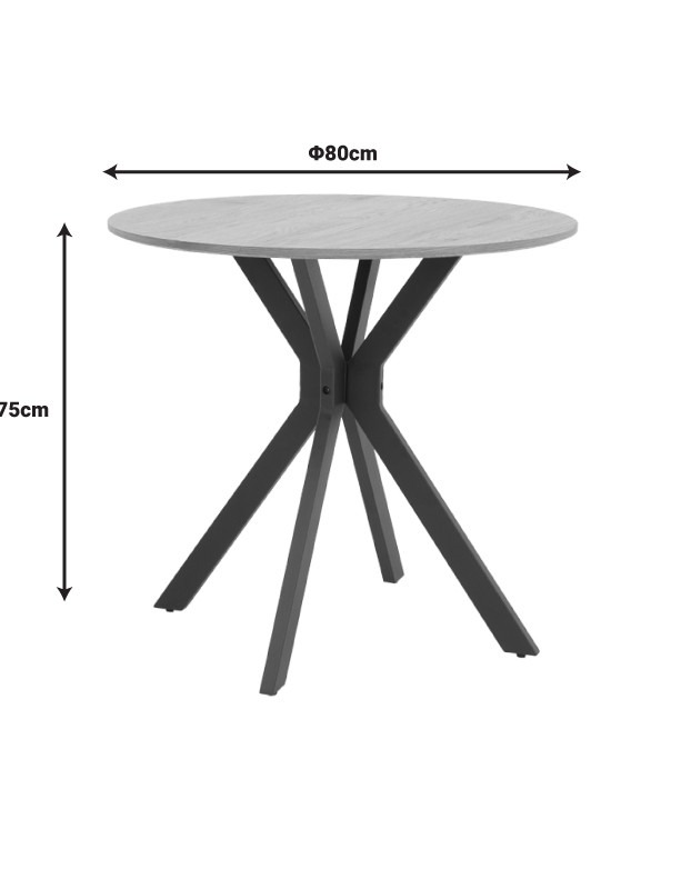 Τραπέζι Xuson φυσικό mdf-πόδι μαύρο μέταλλο Φ80x75εκ - Image 6
