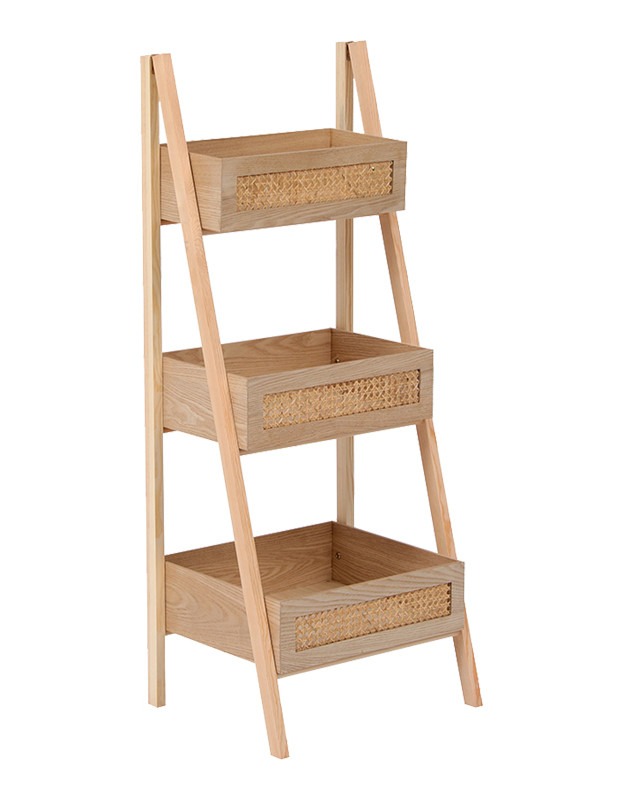 Ραφιέρα επιδαπέδια 3όροφη Scandy mdf-rattan σε φυσική απόχρωση 44x37x110εκ