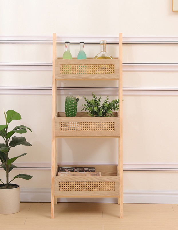 Ραφιέρα επιδαπέδια 3όροφη Scandy mdf-rattan σε φυσική απόχρωση 44x37x110εκ
