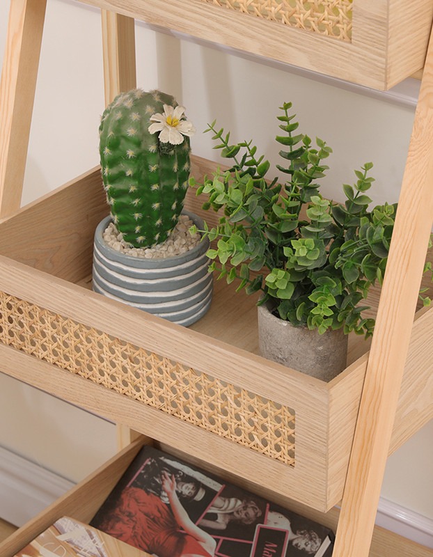 Ραφιέρα επιδαπέδια 3όροφη Scandy mdf-rattan σε φυσική απόχρωση 44x37x110εκ