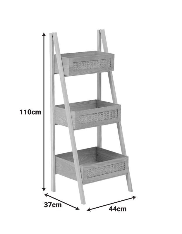 Ραφιέρα επιδαπέδια 3όροφη Scandy mdf-rattan σε φυσική απόχρωση 44x37x110εκ