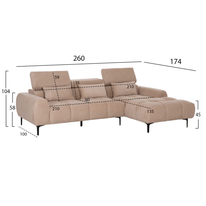 ΚΑΝΑΠΕΣ ΔΕΞΙΑ ΓΩΝΙΑ DIVYA ΜΠΕΖ ΥΦΑΣΜΑ 260x100-174x104Υεκ.