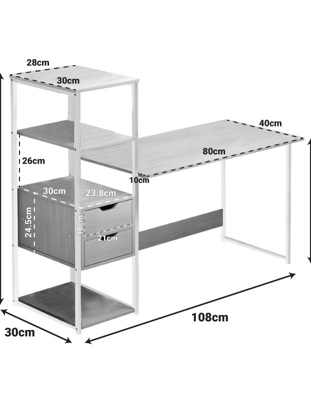 Γραφείο Zayn ΙΙ με ραφιέρα-MDF φυσικό-λευκό 108x40x111εκ