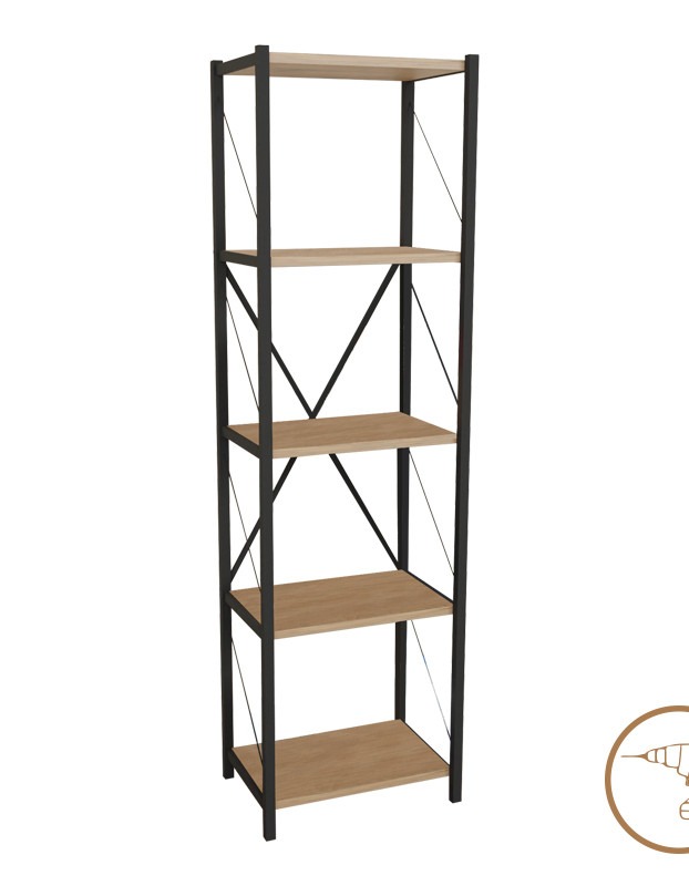 Βιβλιοθήκη Glase oak μελαμίνης-μαύρο μέταλλο 40x30x150εκ - Image 4