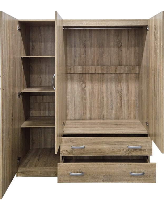 Ντουλάπα τρίφυλλη με 2 συρτάρια Alvia sonoma 150x51x180εκ