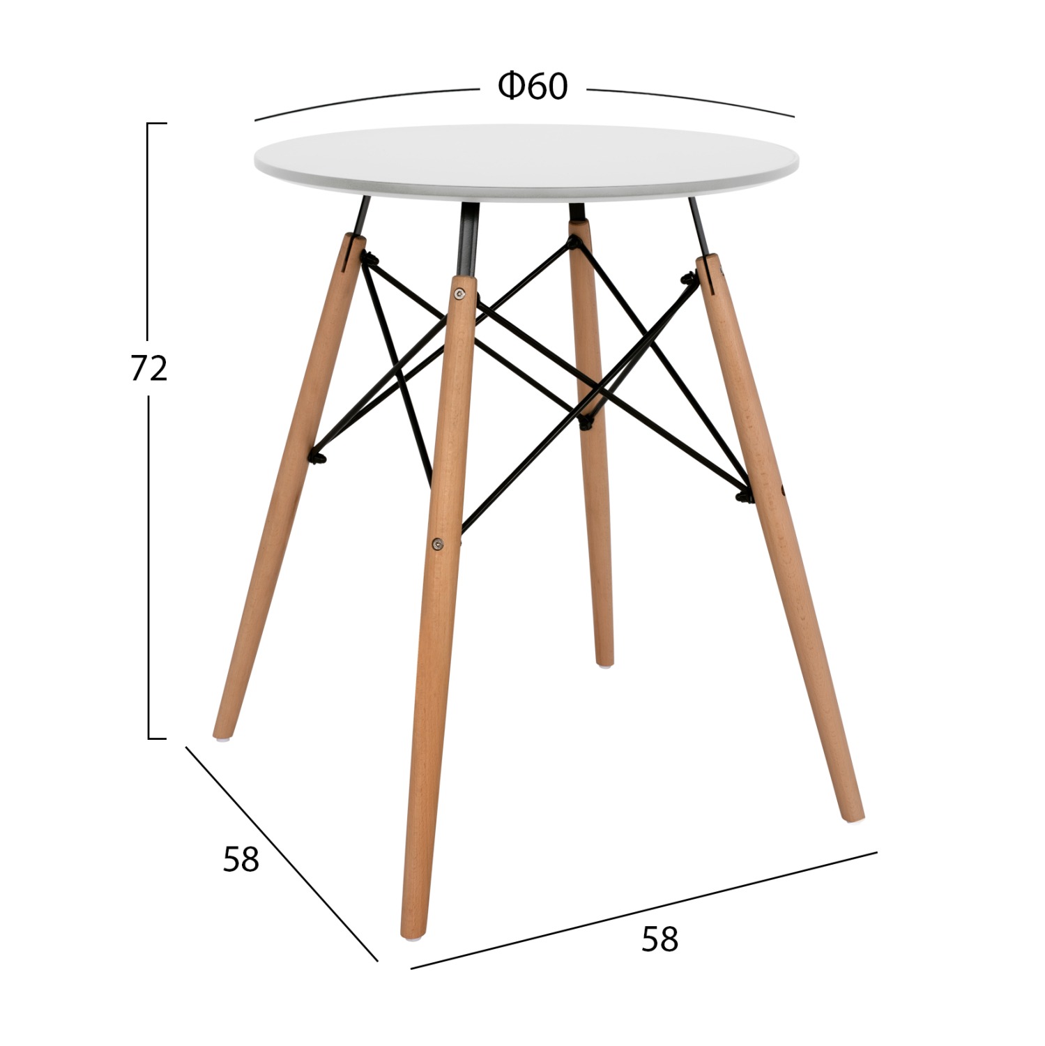 ΤΡΑΠΕΖΙ MINIMAL ΣΤΡΟΓΓΥΛΟ ΛΕΥΚΟ ΧΡΩΜΑ MDF-ΠΟΔΙΑ ΟΞΙΑΣ ΦΥΣΙΚΟ Φ60Χ72Υεκ. - Image 2