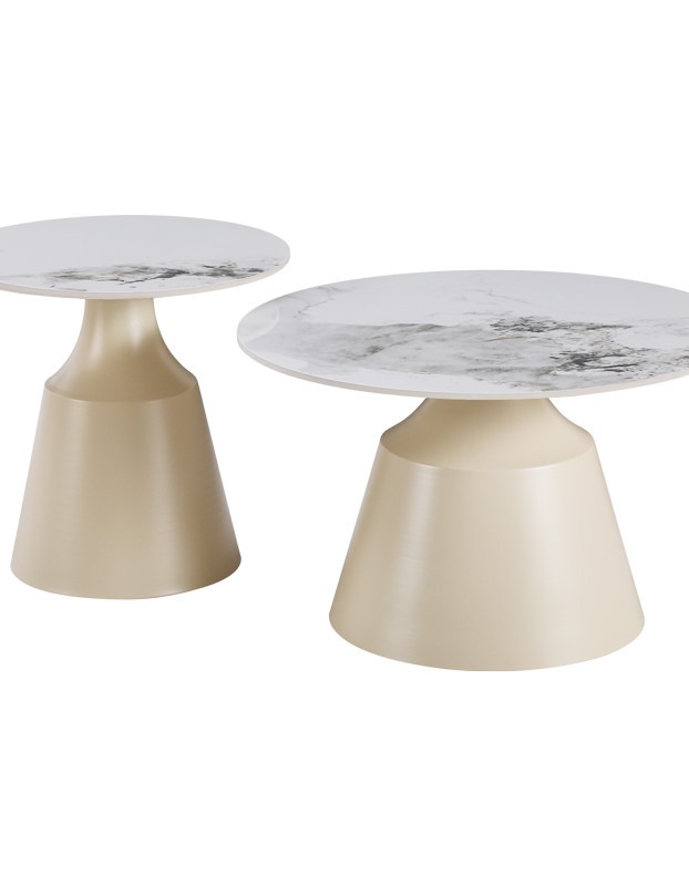 Τραπέζια σαλονιού Sculpt σετ 2τεμ μέταλλο cappuccino- sintered stone λευκό μαρμάρου