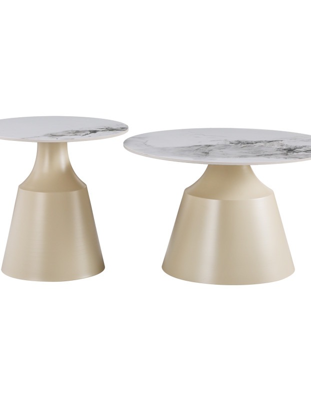 Τραπέζια σαλονιού Sculpt σετ 2τεμ μέταλλο cappuccino- sintered stone λευκό μαρμάρου