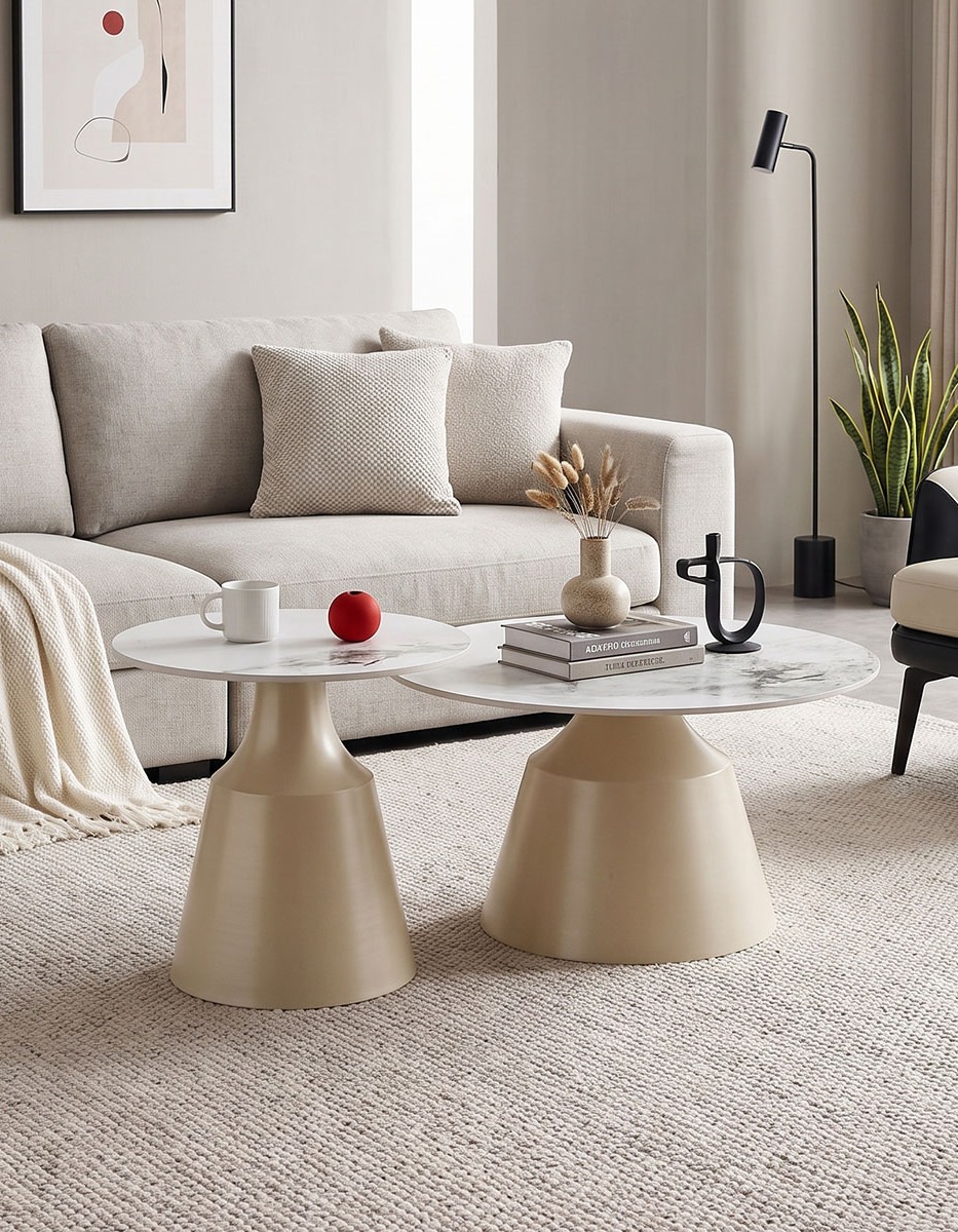 Τραπέζια σαλονιού Sculpt σετ 2τεμ μέταλλο cappuccino- sintered stone λευκό μαρμάρου